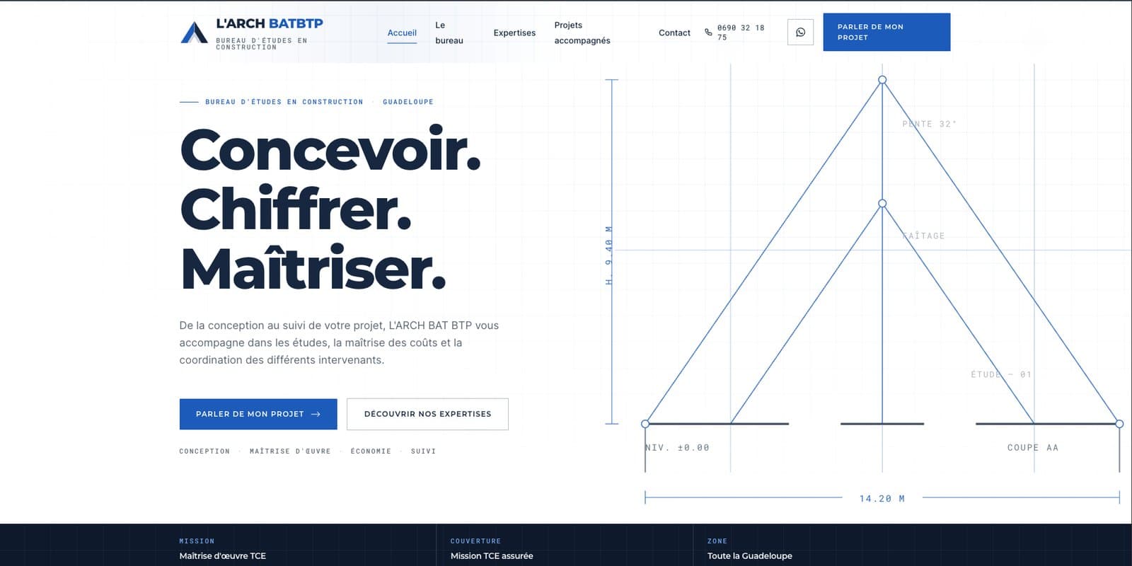Page d’accueil du site L’ARCH BAT BTP 971